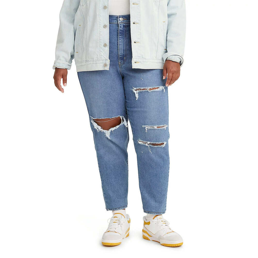 Levi's Mom Jeans Women 24W Blue Denim Distressed High-Waisted Tapered Leg RED828